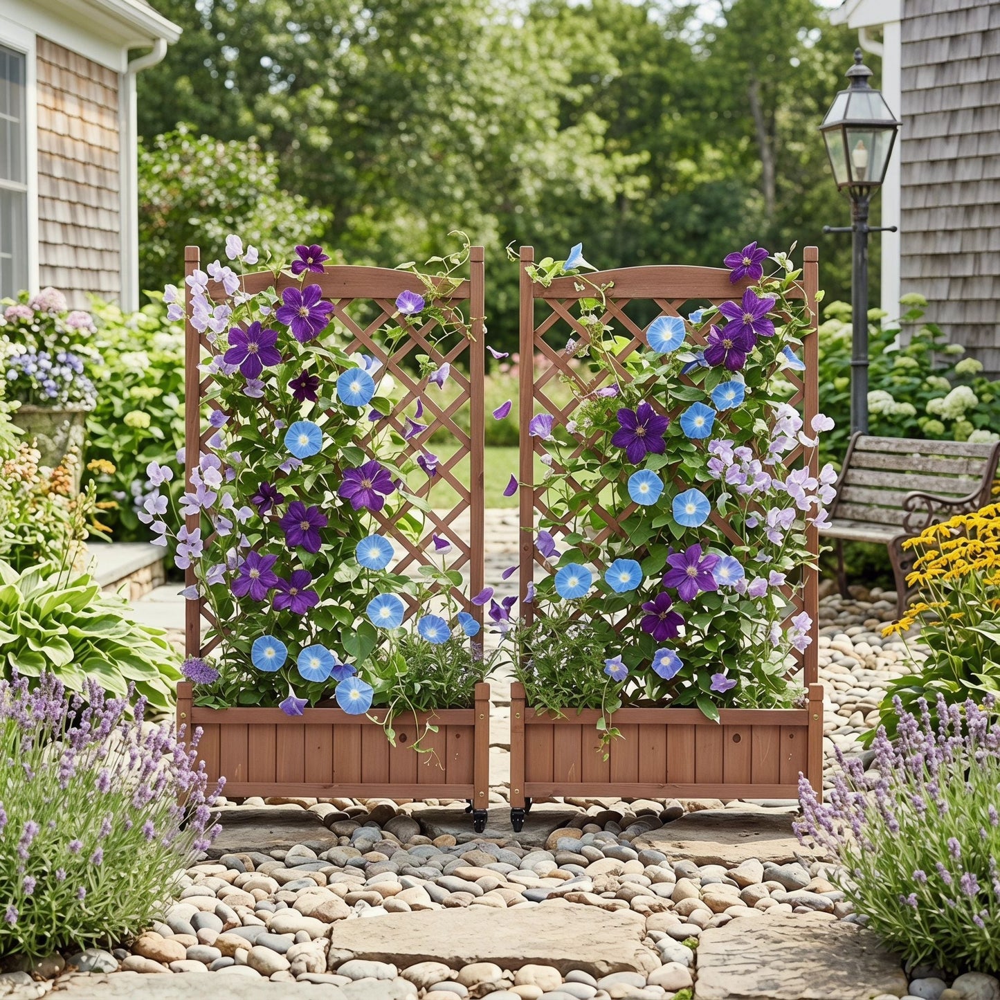Raised Garden Bed With Trellis 2 Pack, Outdoor Planter Box & Plant Stand With Climbing Racks - Brown