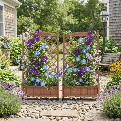 Raised Garden Bed With Trellis 2 Pack, Outdoor Planter Box & Plant Stand With Climbing Racks - Brown