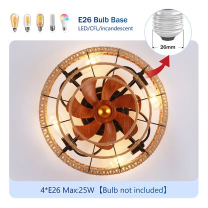 20" Rope Caged Flush Mount Ceiling Fan with Light Kit and Remote Control