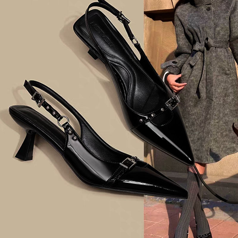 2026 Summer Women Punk Style Patent Leather Stiletto Heels, Backless Shallow Fashion Elegant Sandals