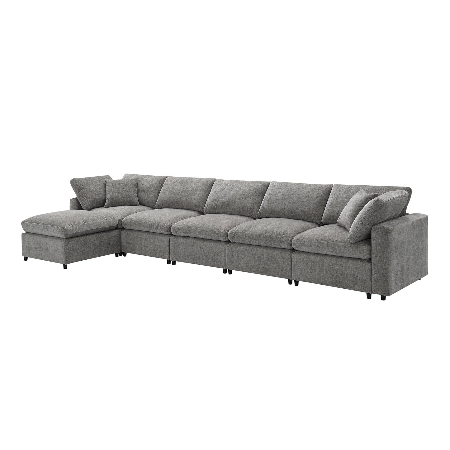 Modern Modular Cloud Sofa Bed, 6 Seat Sectional Couch Set With Ottoman, Free Combination, Convertible U Shaped Sleeper Sofa For Living Room