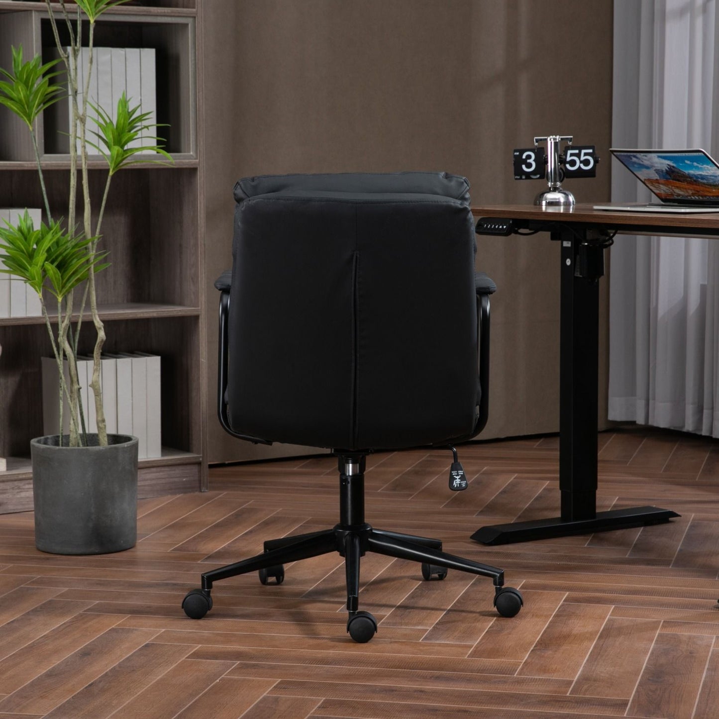 Office Chair, Mid Back Home Office Desk Task Chair With Wheels And Arms Ergonomic Computer Rolling Swivel Chair With Padded Armrest