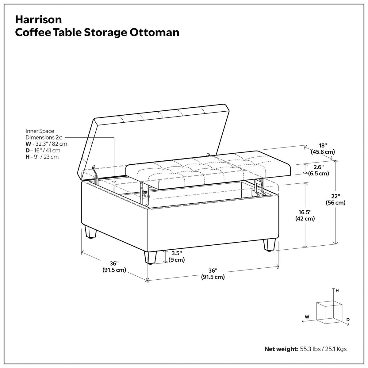 Harrison - Coffee Table Storage Ottoman - Tanners Brown