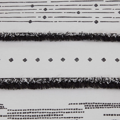 Cotton Printed Comforter Set with Trims Black/White Full/Queen
