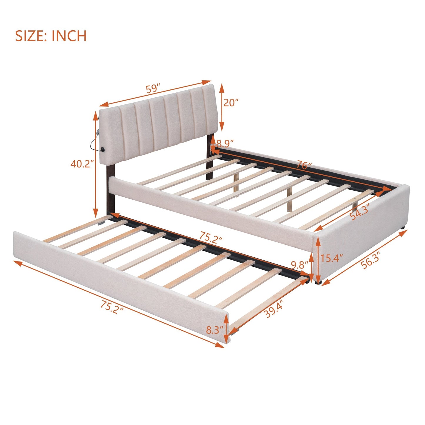 Teddy Fleece Full Size Upholstered Platform Bed with Twin Trundle