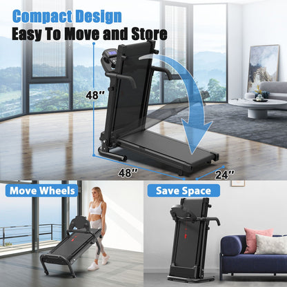2.5Hp Portable Treadmill With Handles, App Control & LED Display - Black