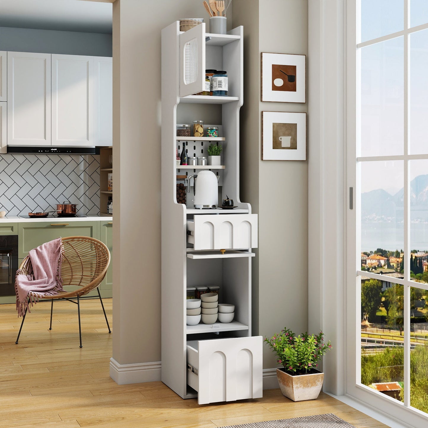 70.87" H Tall Bathroom Storage Cabinet with 1 Door and 2 Drawers