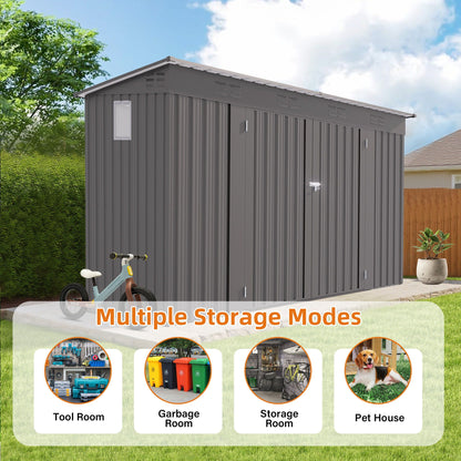 Outdoor Storage Shed, Tool House With Sloping Roof, 6 Vents And 2 Swing Doors For Backyard - Gray