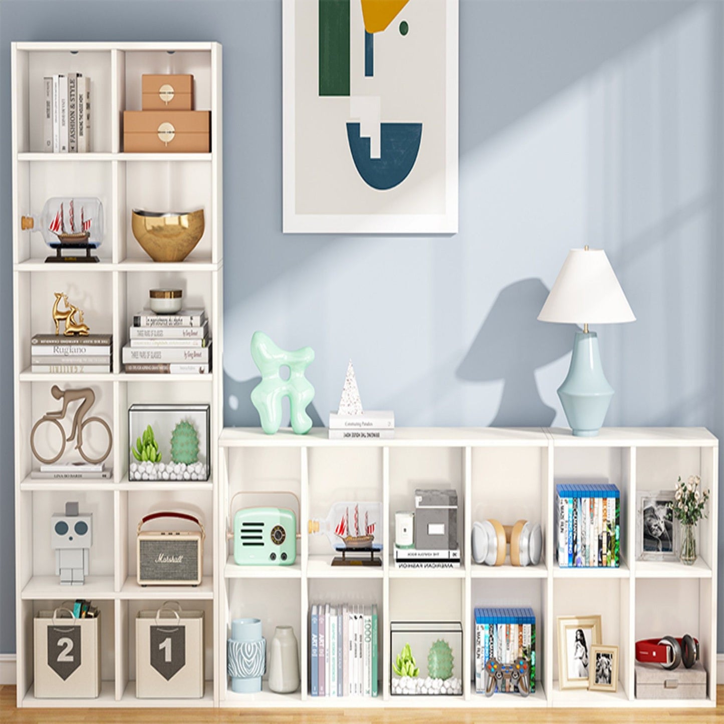 Narrow 12 Cube Bookcase With Closed Back For Living Room - White