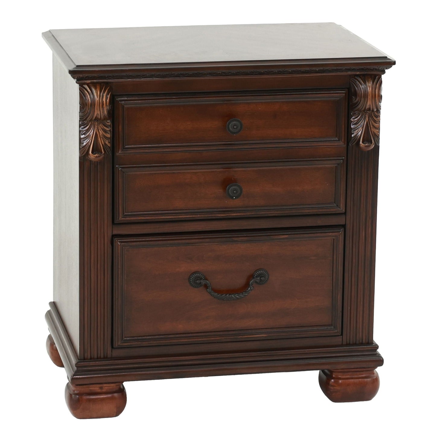 3 Piece Bedroom Set, Traditional Bed With 2 Nightstands