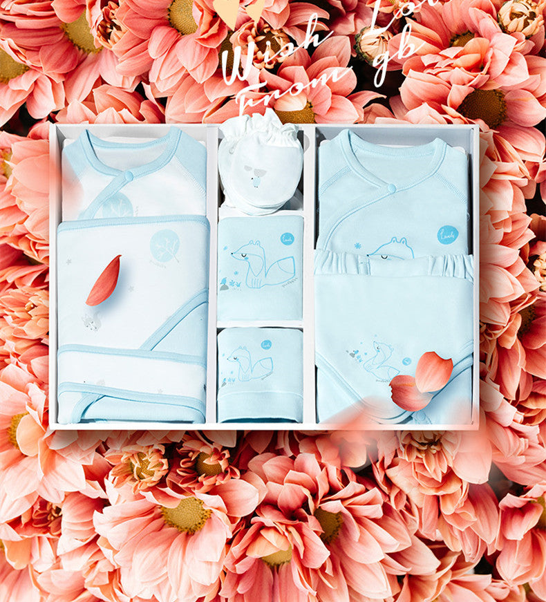 Premium Light Blue Newborn Baby Clothes Gift Box | 100% Soft Cotton Essential Infant Layette Set with Fox Illustrations
