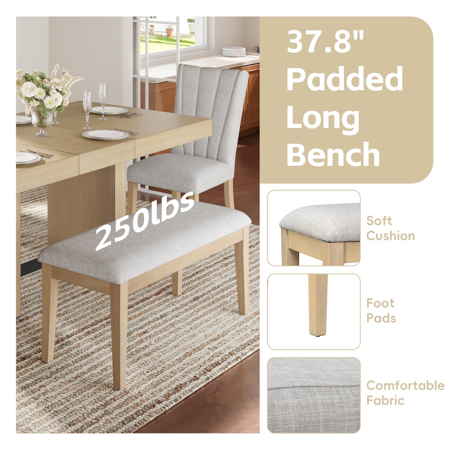 TOPMAX Farmhouse Extendable Wood Dining Table Set for 6