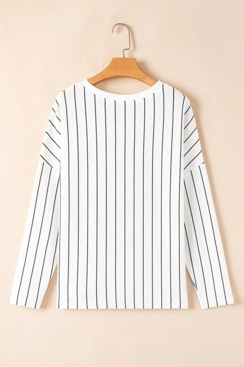 Accessories Trendsi Striped V-Neck Blouse Women's Fashion Long Sleeve Top - Chic & Comfort Fit