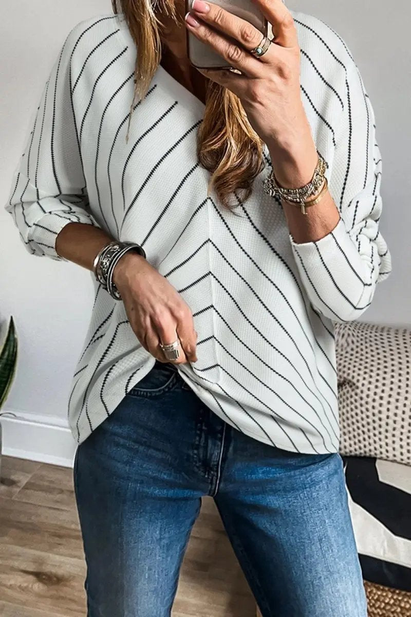 Accessories Trendsi Striped V-Neck Blouse Women's Fashion Long Sleeve Top - Chic & Comfort Fit