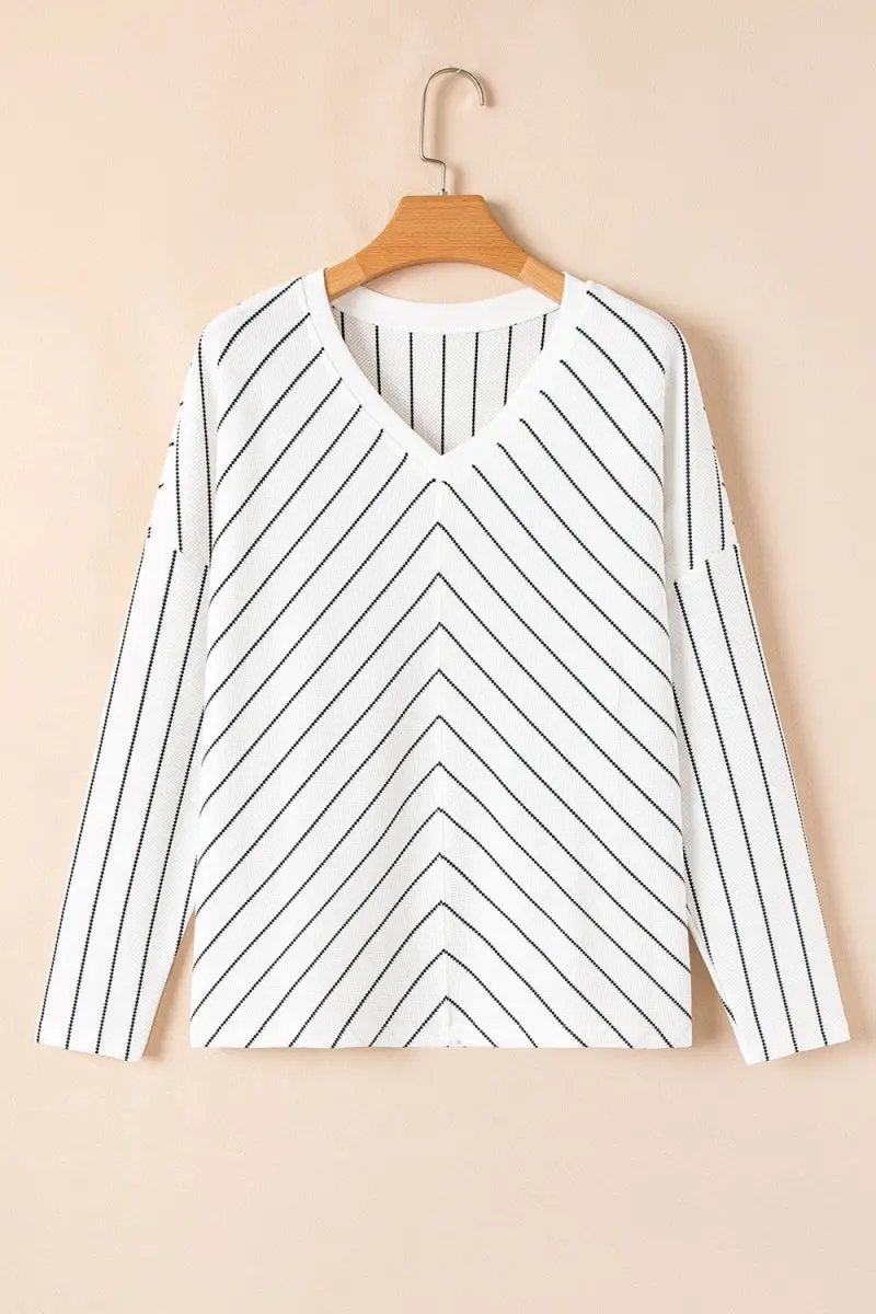 Accessories Trendsi Striped V-Neck Blouse Women's Fashion Long Sleeve Top - Chic & Comfort Fit