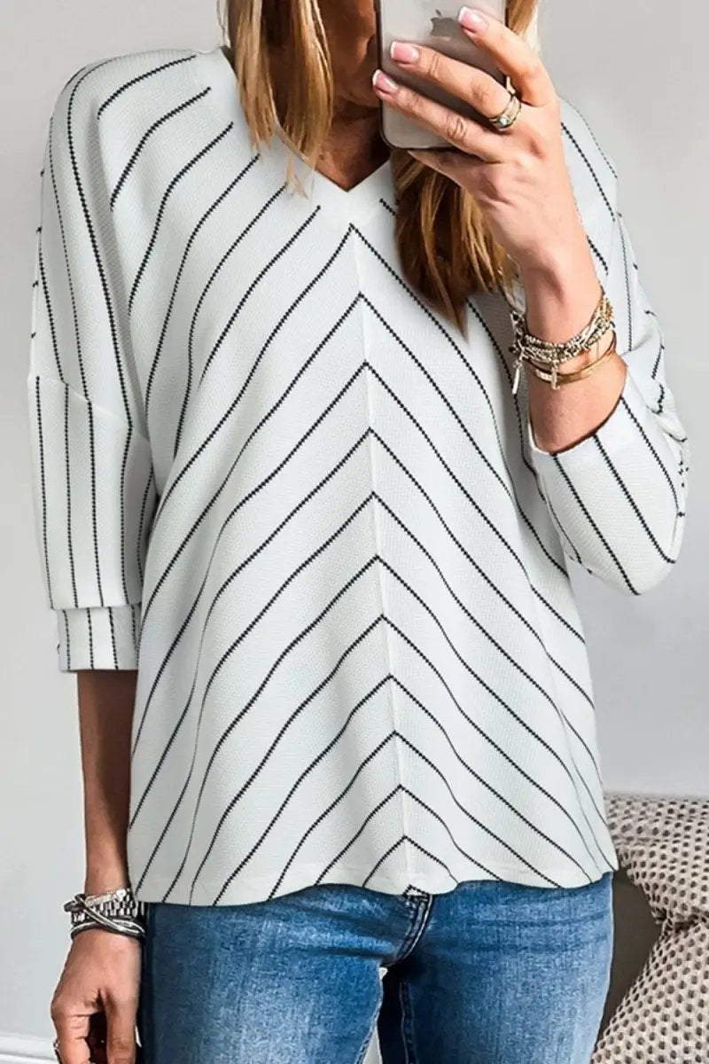 Accessories Trendsi Striped V-Neck Blouse Women's Fashion Long Sleeve Top - Chic & Comfort Fit