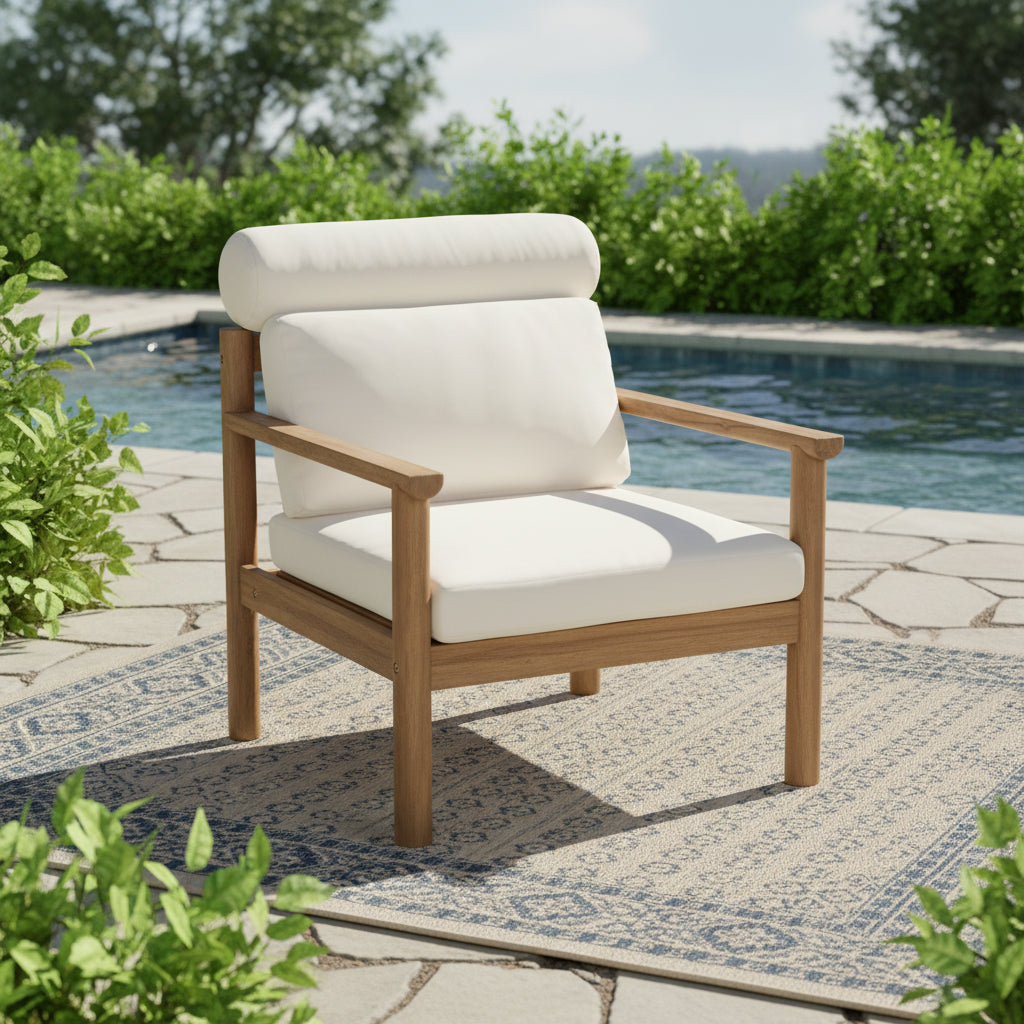 28" Mid-Century Modern Acacia Wood Outdoor Patio Chair