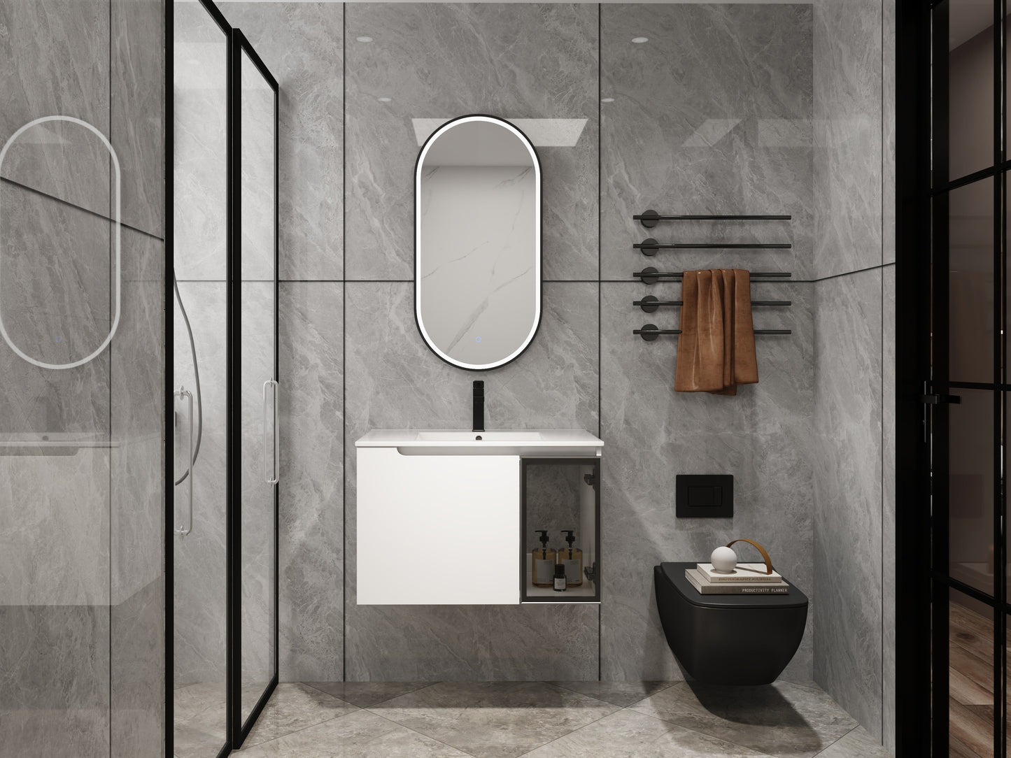 30" Wall-Mounted Bathroom Vanity With Ceramic Sink, Glossy