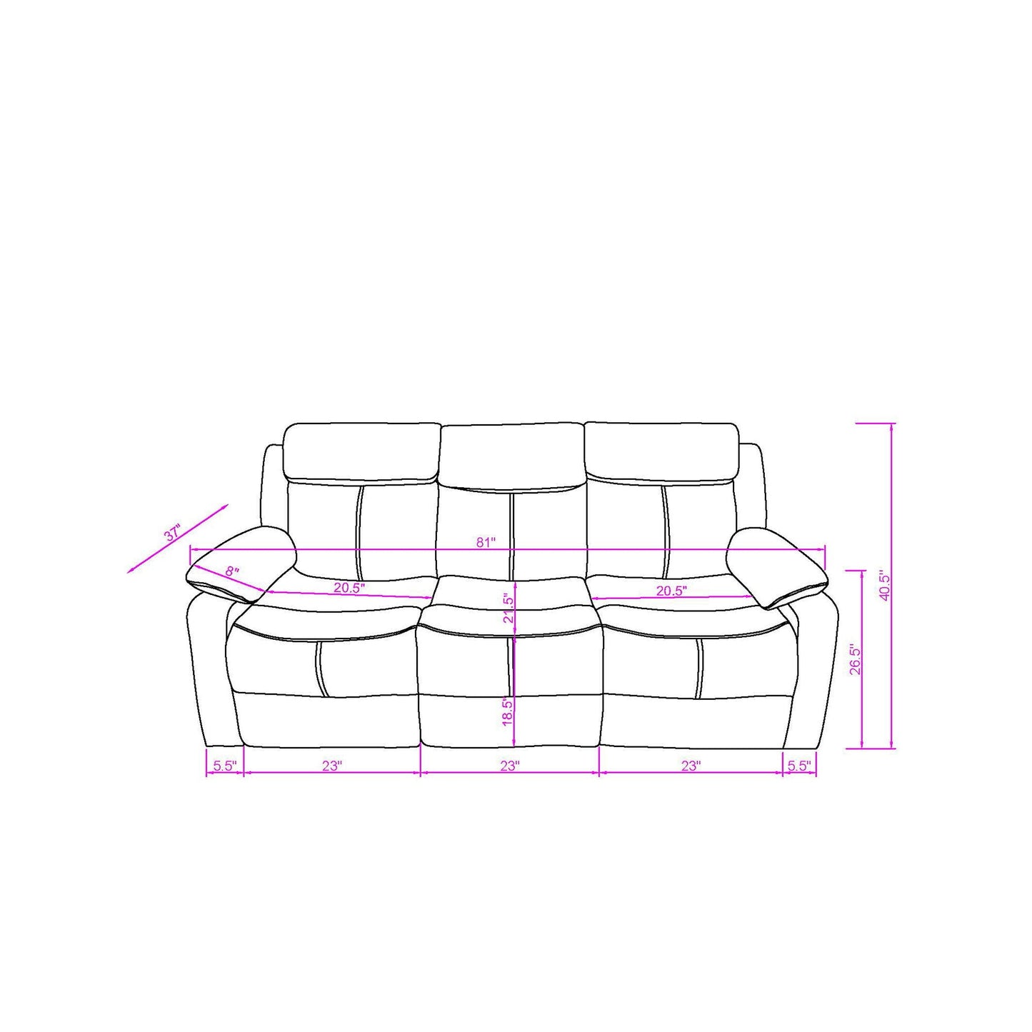 Blanche - Reclining Sofa With LED Lights