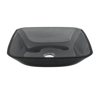 Square Vessel Sink For Bathroom, Above Counter Design With Pop Up Drain, Smooth Rounded Edges - Gray