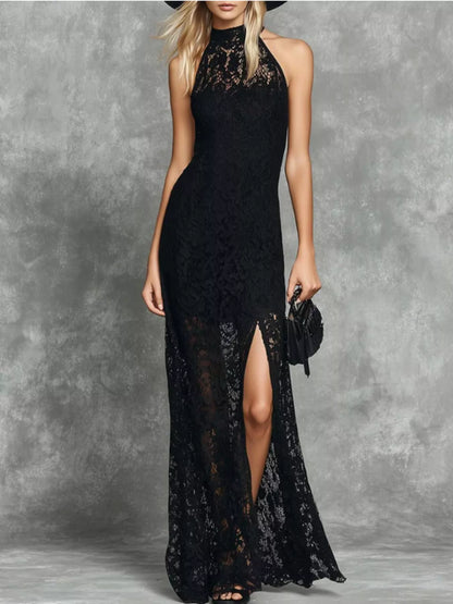 Slit Lace Sleeveless Maxi Dress