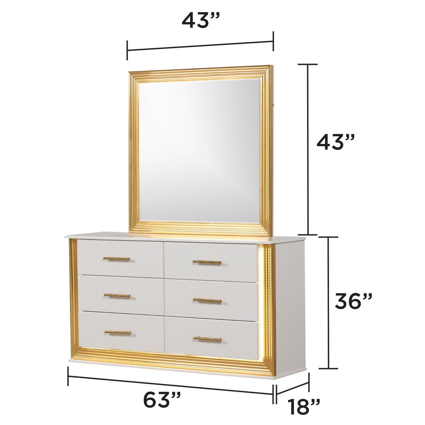 Obsession - 6 Drawer LED Dresser - White