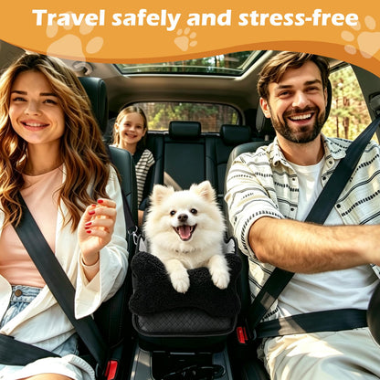Center Console Dog Car Seat For Small Dogs, Dog Booster Seat To 15lbs Portable Puppy Car Seat With Adjustable Straps, Storage Pocket, Anti-Collapse, Washable Reversible Seat Cushion Black