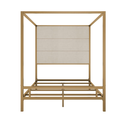Canopy Bed With Tall Upholstered Headboard, 4 Poster Frame