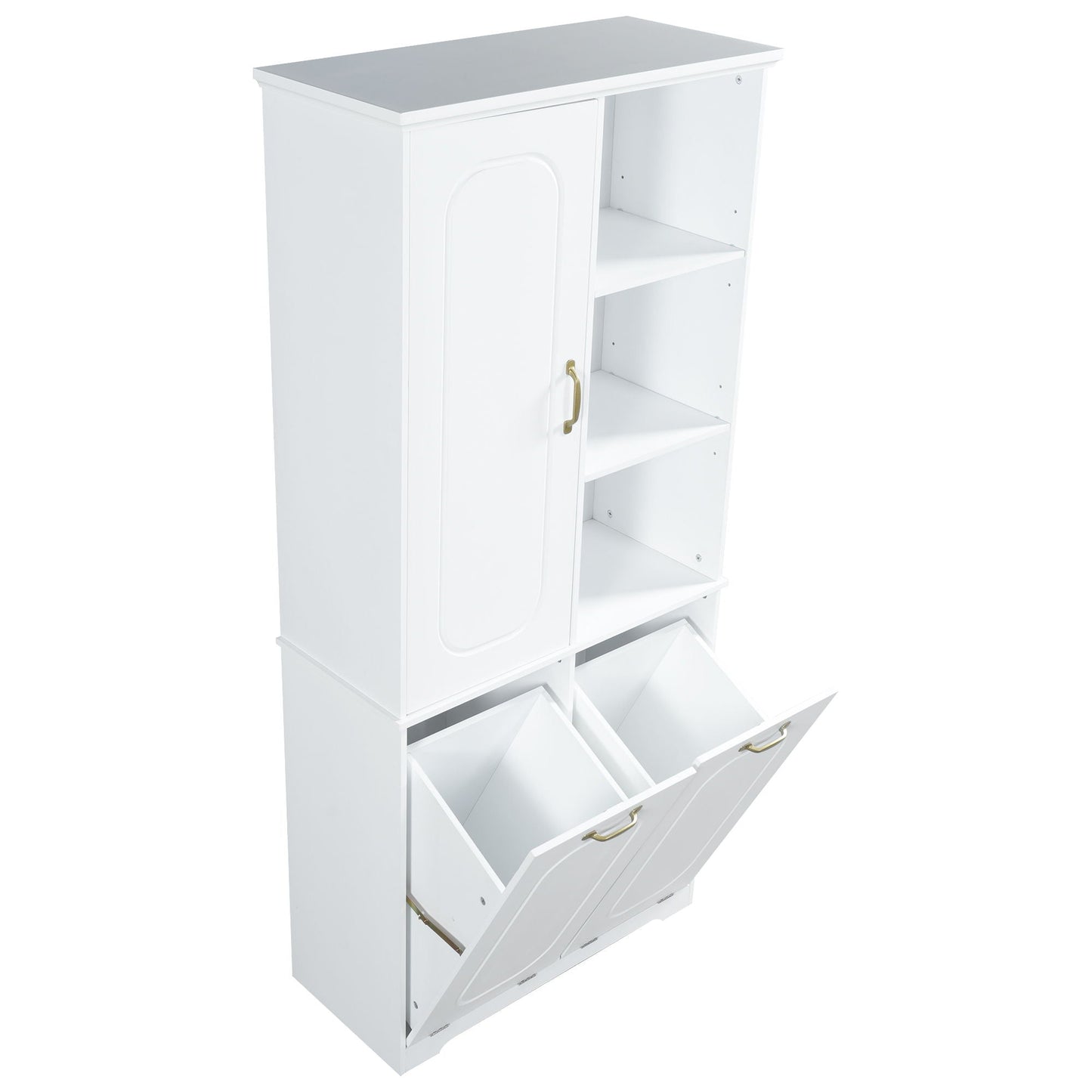 Freestanding Tall Storage Cabinet With 2 Tilt-Out Hampers