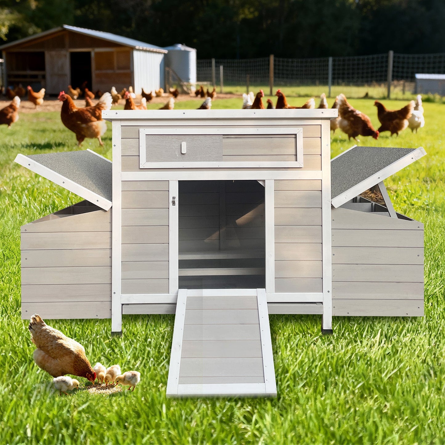 Large Wooden Chicken Coop Outdoor Hen House with Nesting Boxes