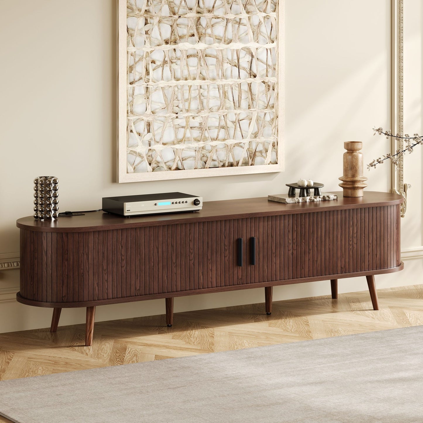 TV Stand For 70" TV With Tambour Doors And Built-In Power Outlet