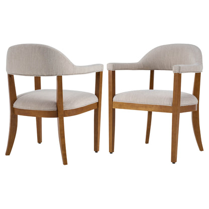 Wood Frame Upholstered Dining Chairs with Armrests (Set of 2)