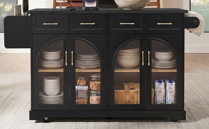 K&K 65" Kitchen Island with Storage & Drop Leaf