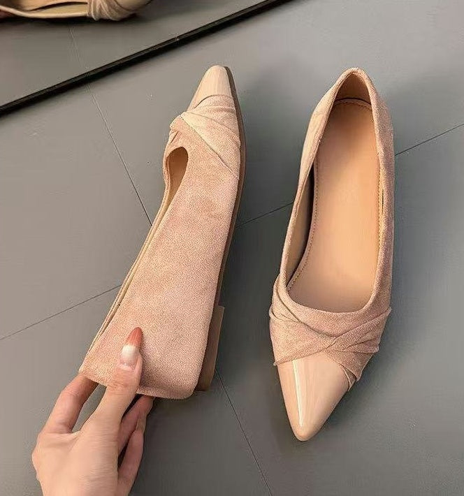 2026 New French Style Women Pointed Toe Shallow Flats, Autumn Winter Slip-on Pumps, Gentle Commute Shoes Matching Dresses,