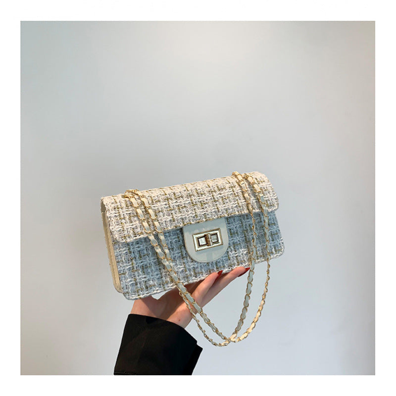 Womens Checkerboard-pattern Shoulder Bag With A Chain Strap