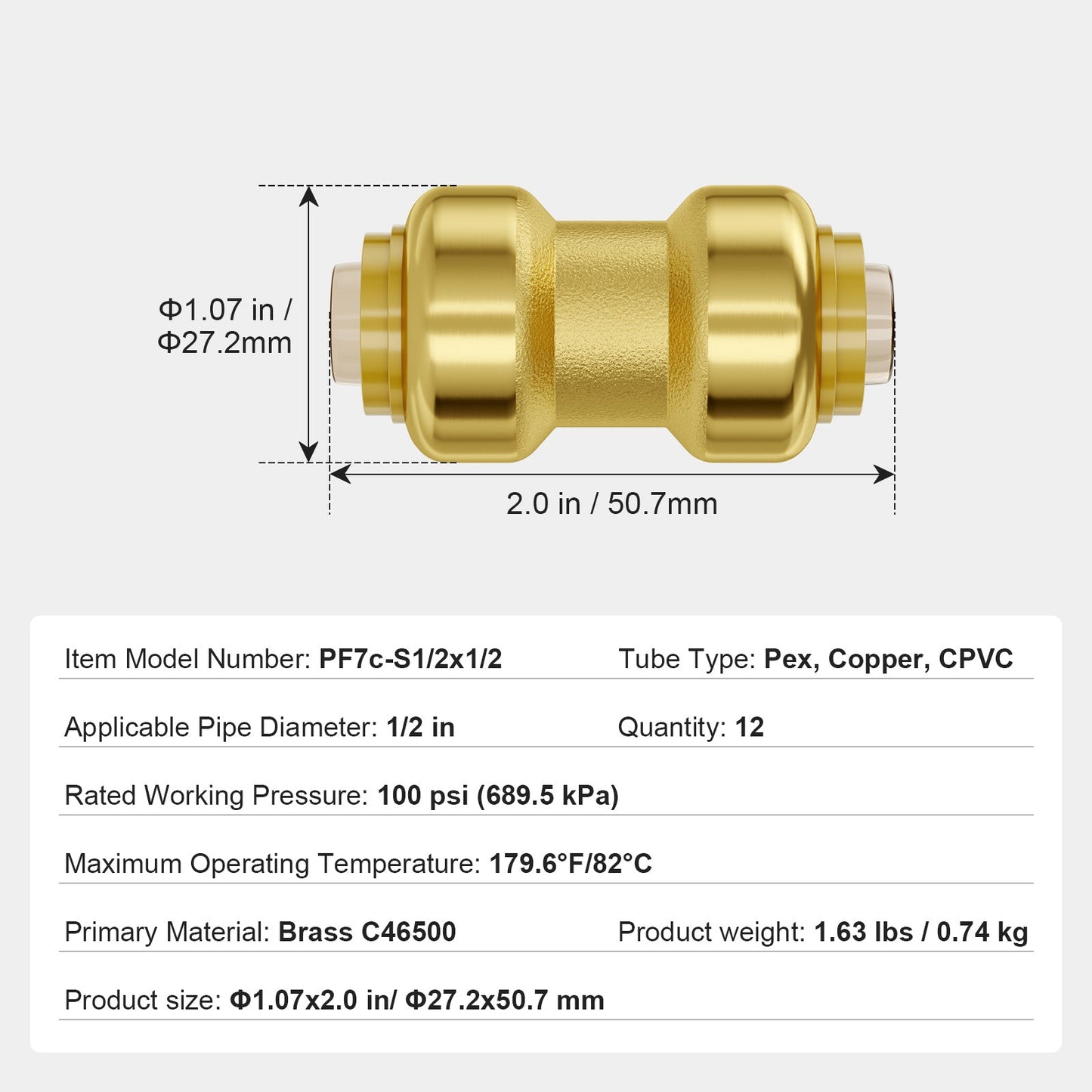 Pipe Fittings 1/2" 12PCS by VEVOR