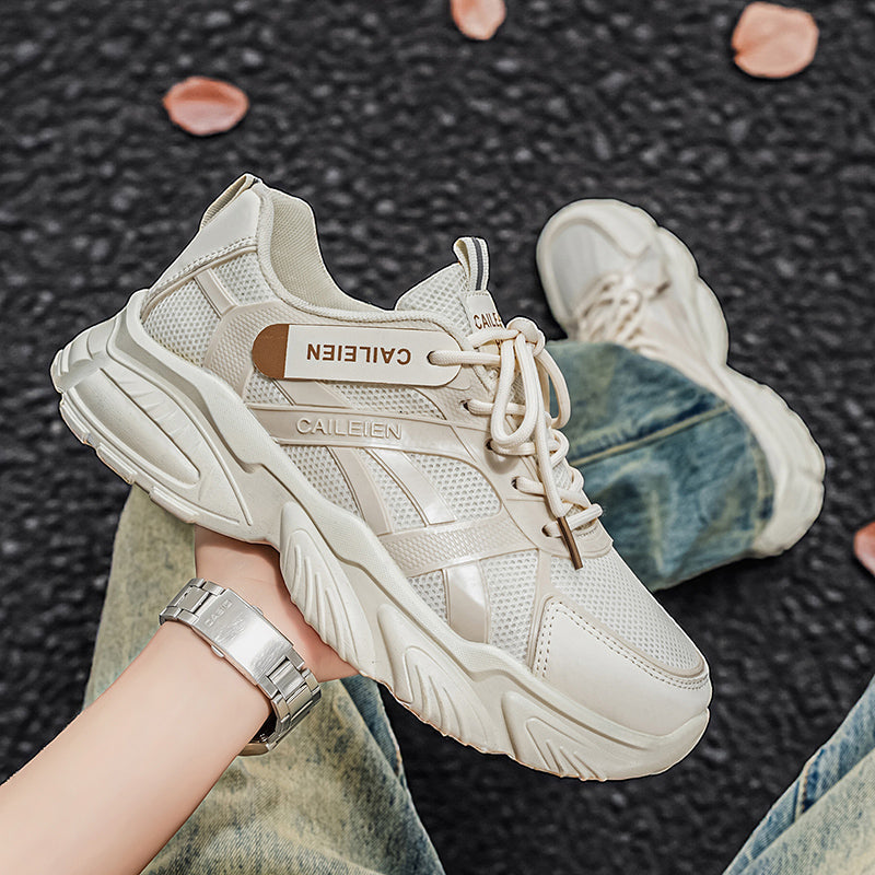 New Men's Breathable Mesh Sneakers, Trendy Versatile Anti-slip Chunky Sole Casual Dad Shoes For Men