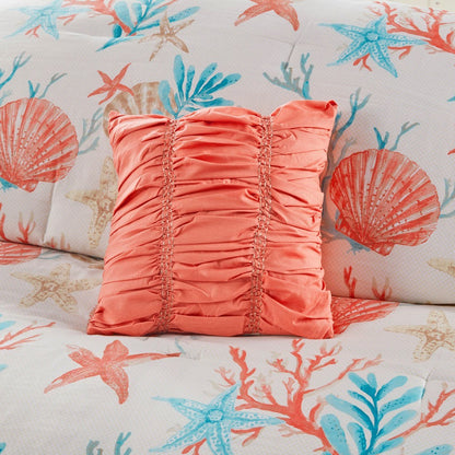 7 Piece Cotton Sateen Comforter Set Coral King