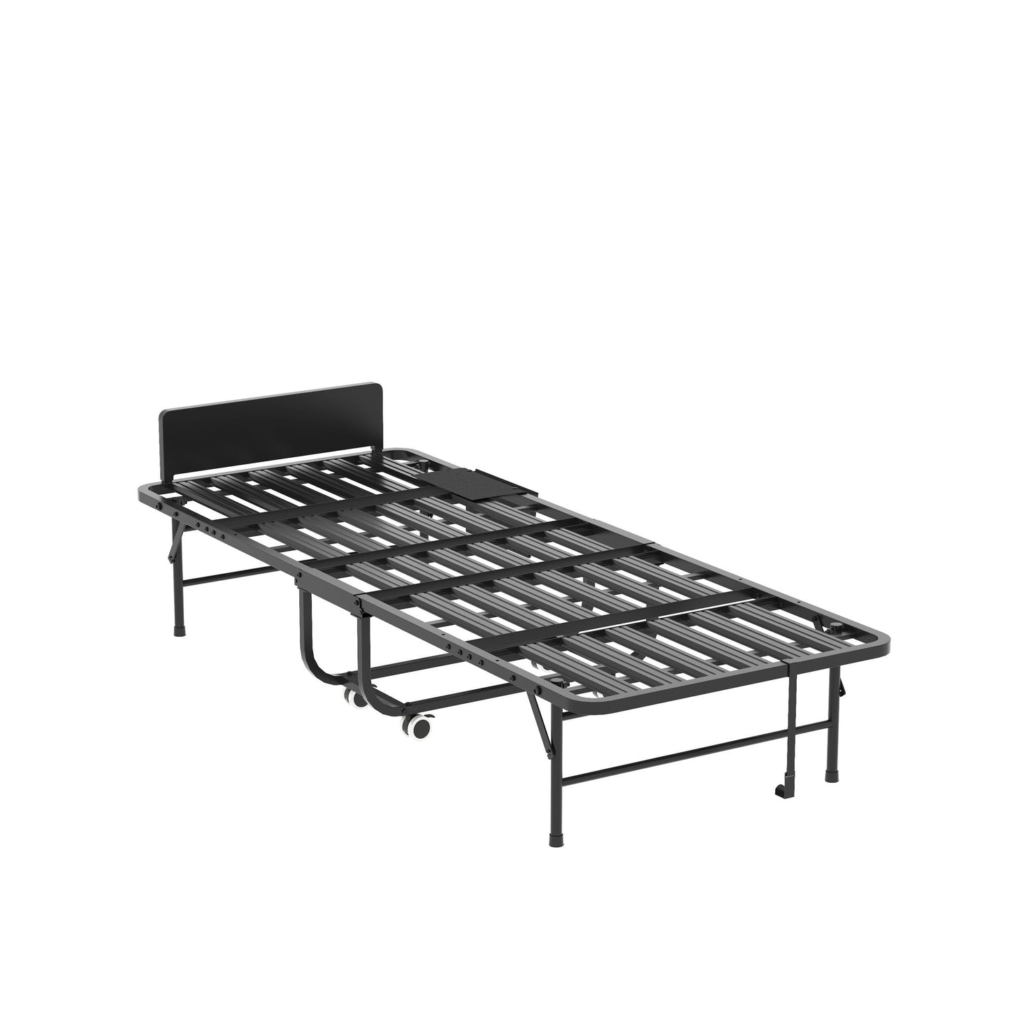 Twin Folding Bed With Adjustable Headboard & Memory Foam Mattress, Portable Coton Wheels For Tall People, Space-Saving Guest Bed - Black