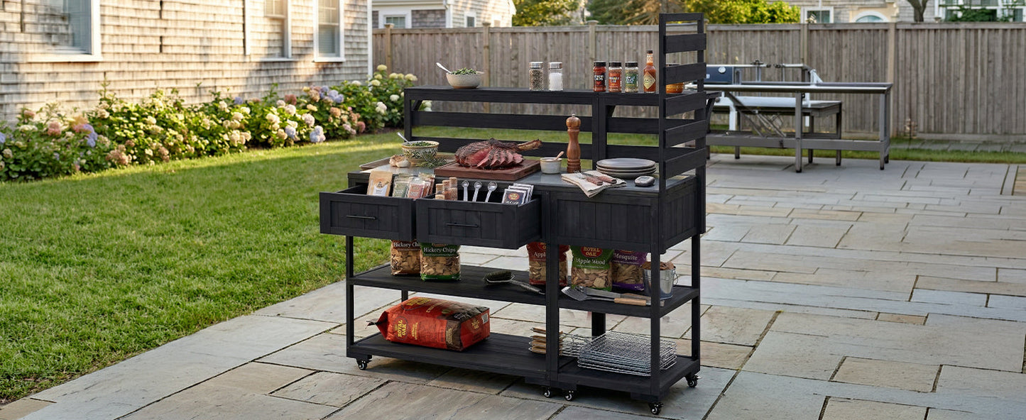 TOPMAX 62.3'' Patio Kitchen Island Solid Wood Kitchen Cart