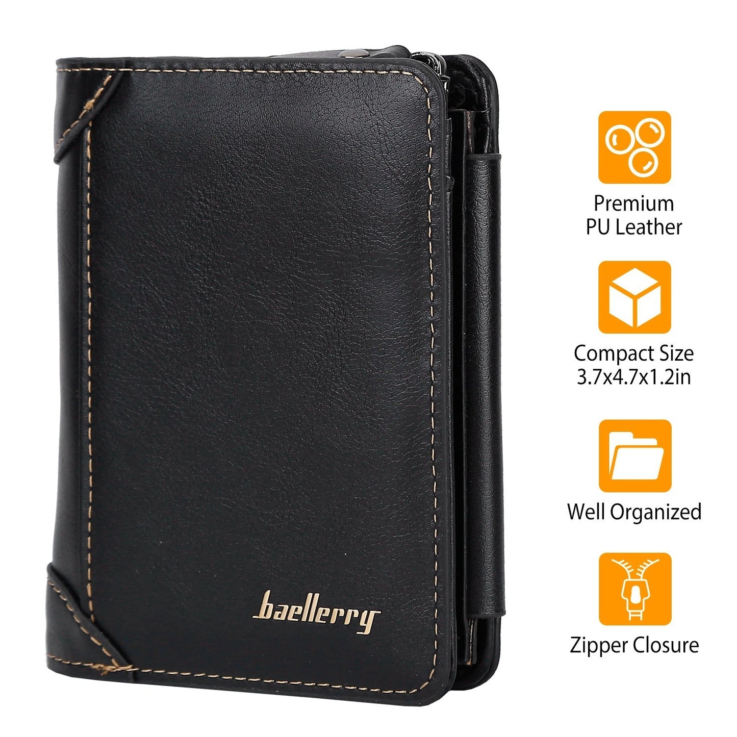 MenÕs Leather Wallet ID Card Holder Purse Trifold Clutch Money Zipper with ID Window_x000B__x000B_14 Credit Card 1 ID Card