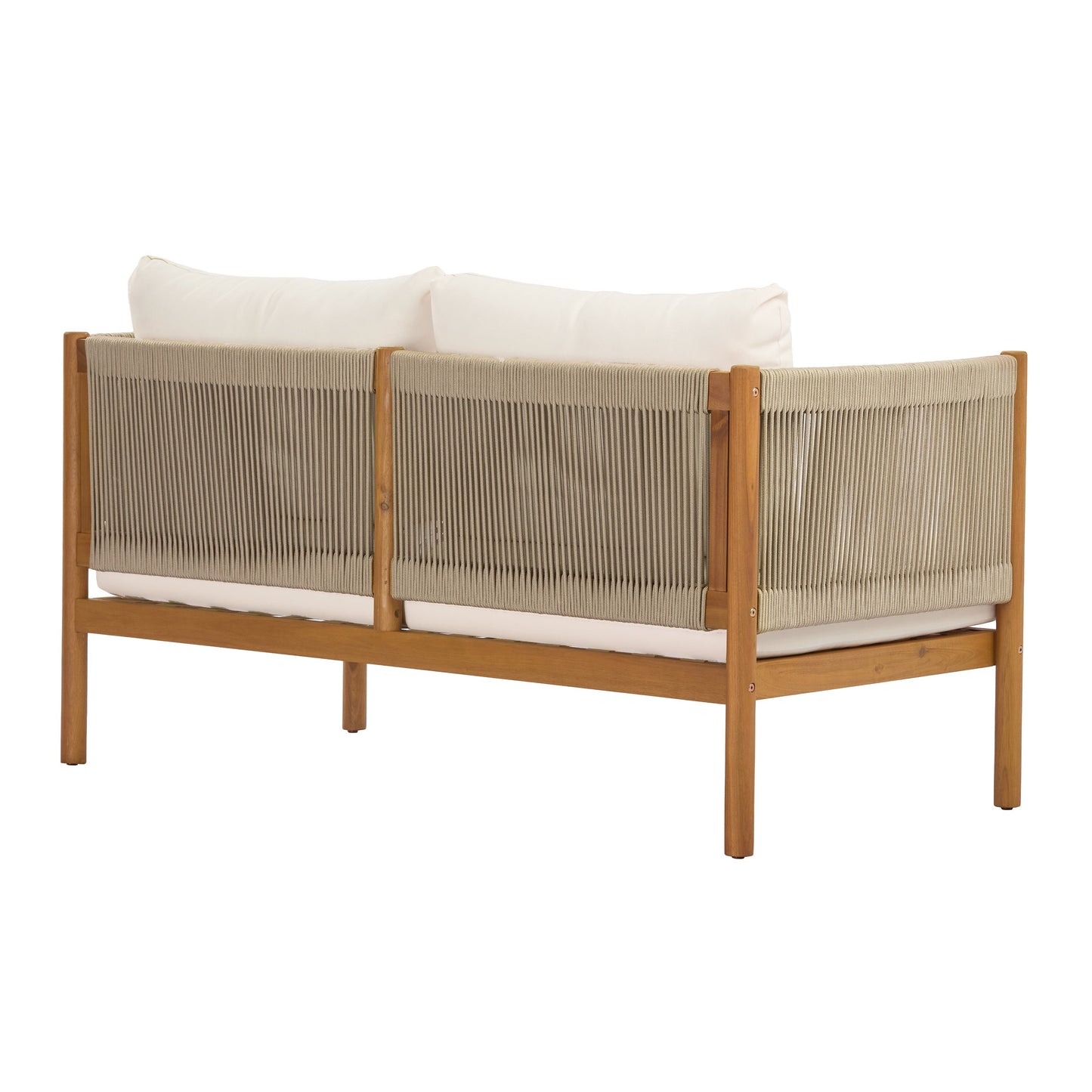 Outdoor Loveseat and Coffee Table Set with Acacia Wood Frame in Teak Look