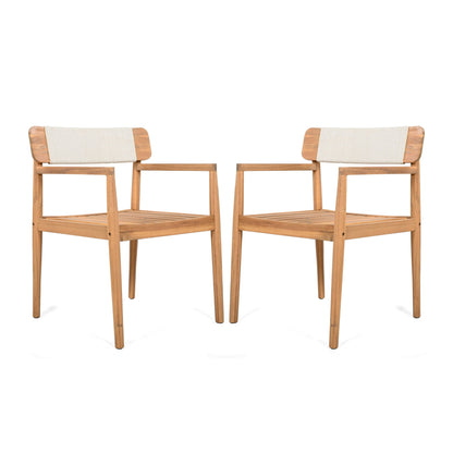 Creative Braided Acacia Wood Outdoor Dining Chairs with Armrests (Set of 2) - Teak / White