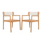 Creative Braided Acacia Wood Outdoor Dining Chairs with Armrests (Set of 2) - Teak / White