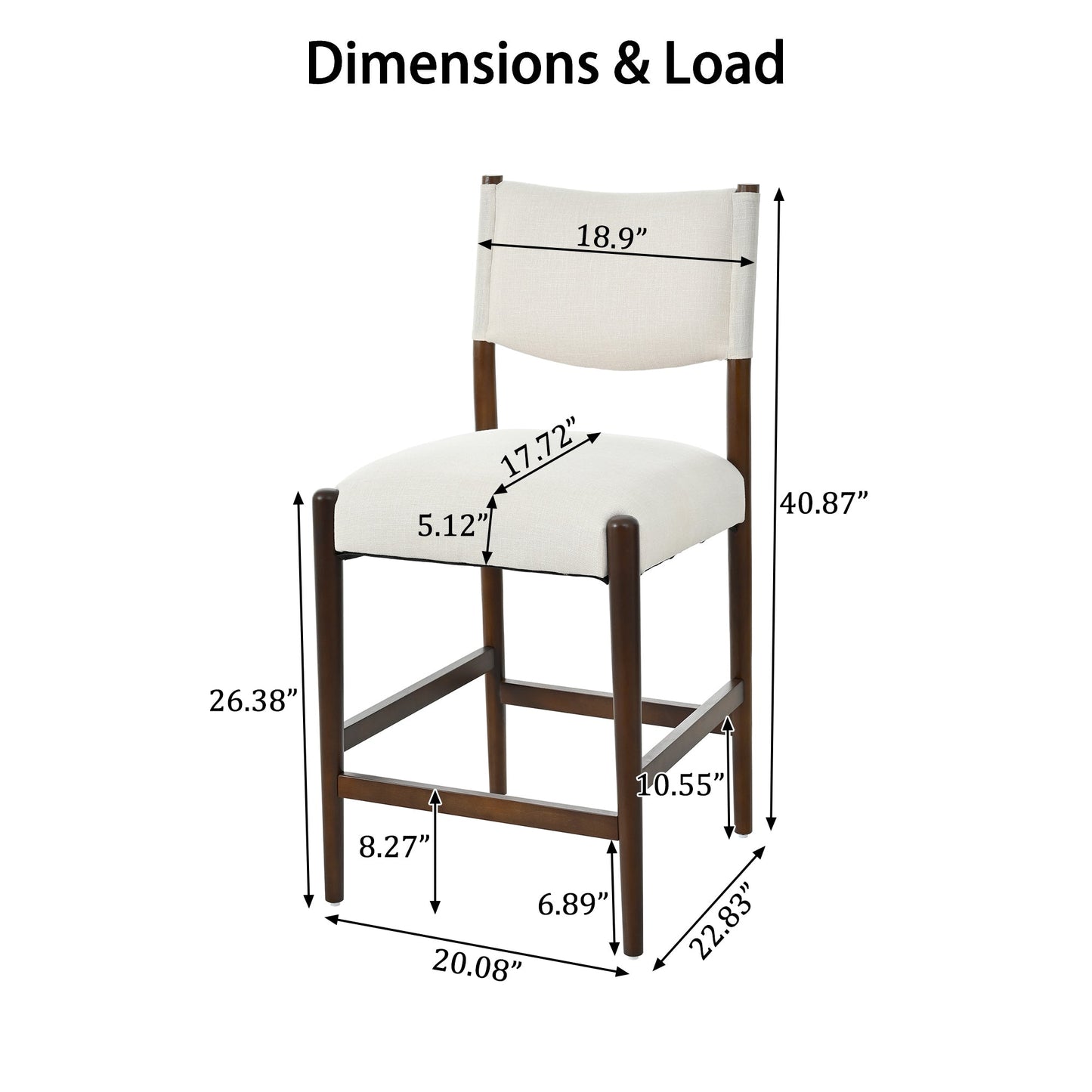 26.4" Solid Wood Counter Height Barstools, Modern Bar Stools Set of 2