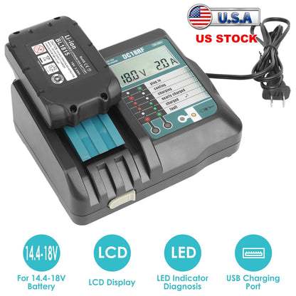 Rapid Charger Replacement Fit for Makita 14.4-18V Battery BL1860 BL1830 BL1850 with_x000B__x000B_LCD Display USB Port
