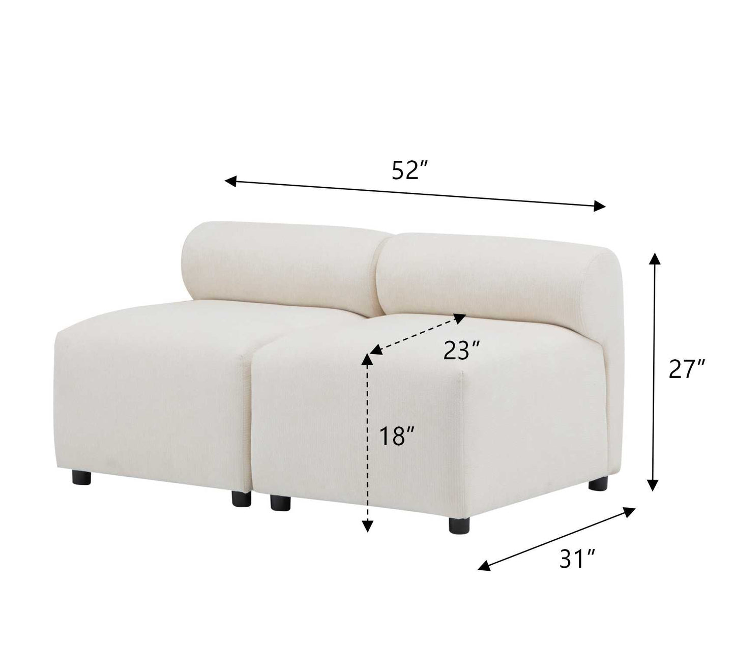 Evelyn 2-Piece Modular Couch Sectional Sofa for Living Rooms