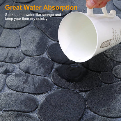 2 Pcs/Set Bathroom Rugs Luxury Flannel Non-Slip Bathroom Rugs Set Soft Pebbles Shower Absorbent Carpet U-Shaped Toilet Mat Washable for Bathroom Entra