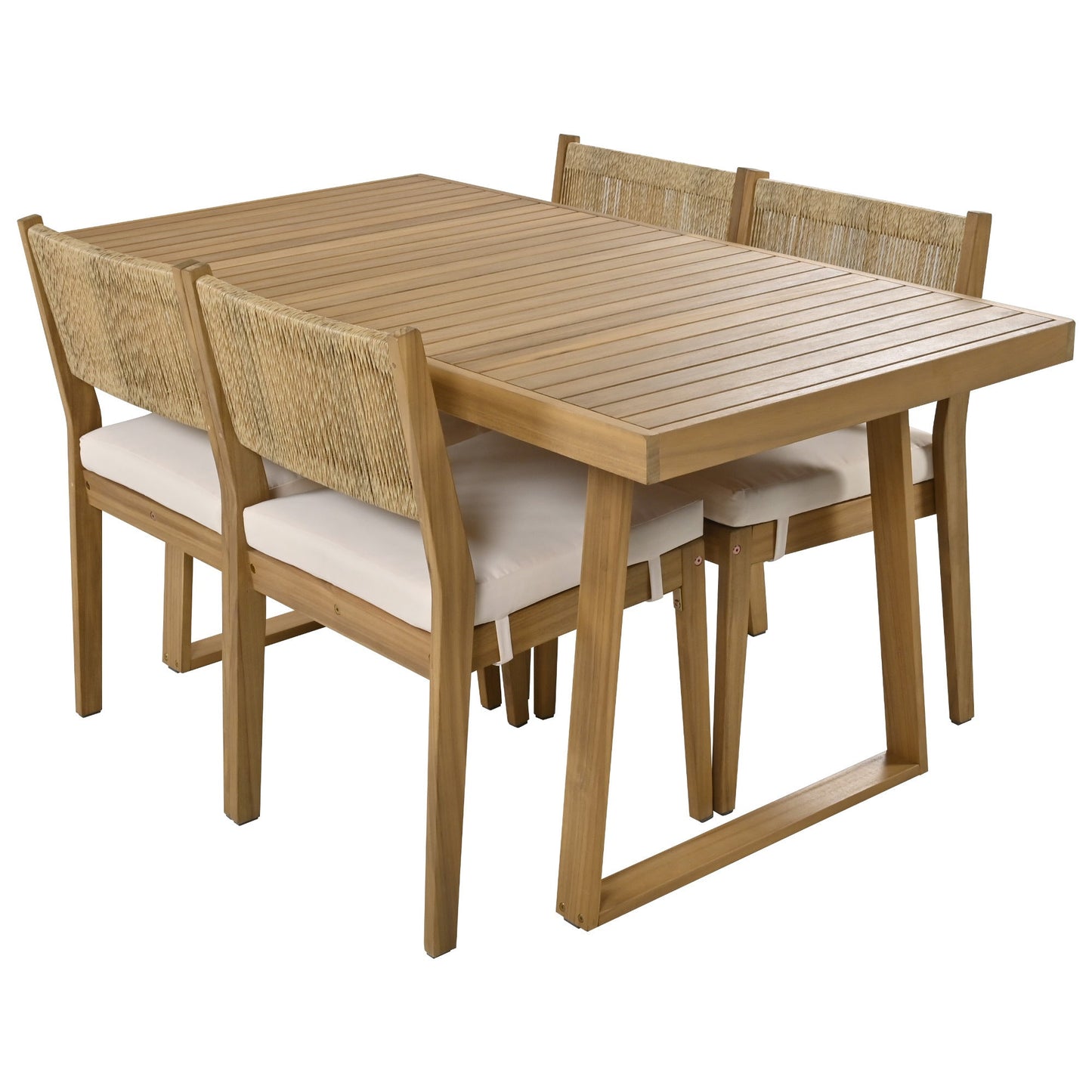 U_Style Multi-Person Outdoor Acacia Wood Dining Table and Chair Set