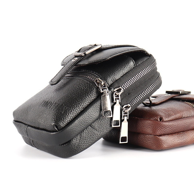 Genuine Leather Belt-Attached Multifunctional Phone Bag Mens Waist Bag